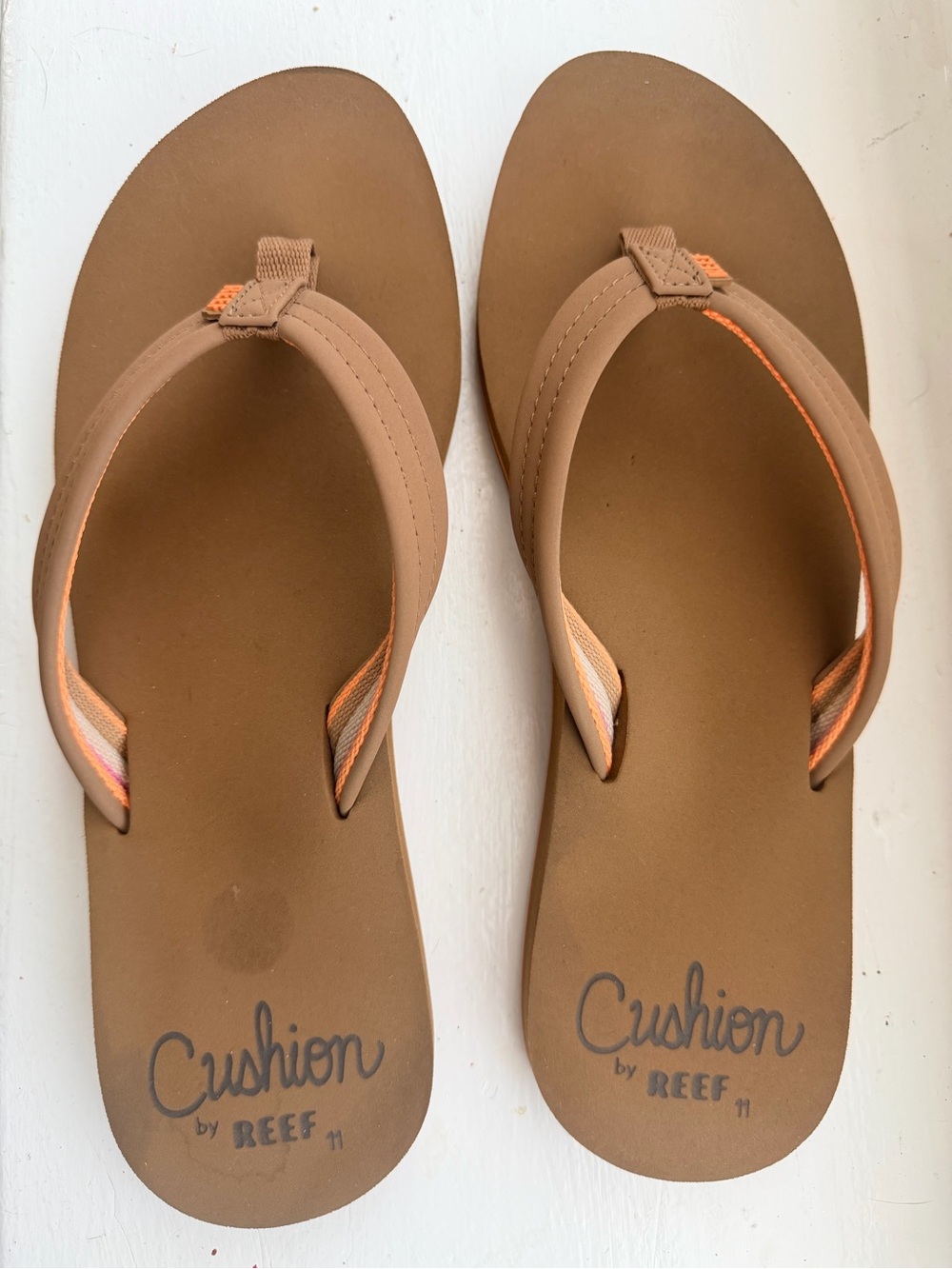 Reef Brown Flip Flops with Orange Trim